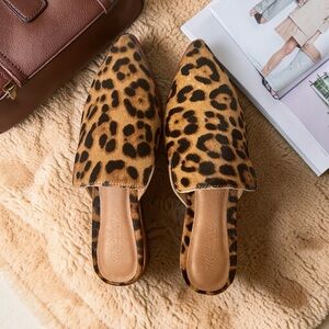 NWT Madewell Leopard Calf Hair Mules Pointed Toe Slides Size 9.5